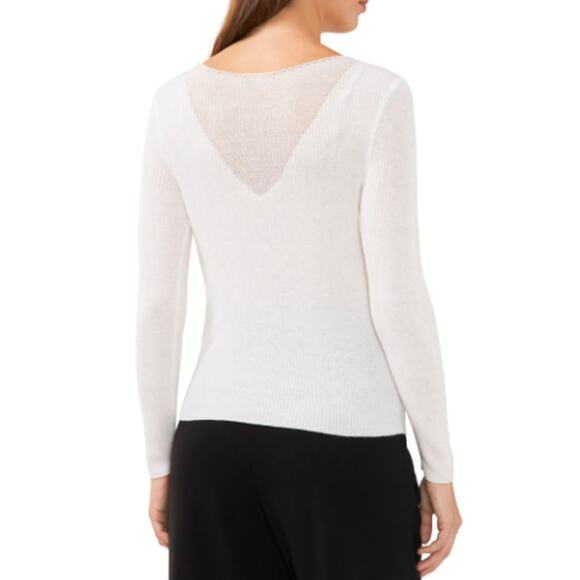 New ~ HALOGEN ~ Sheer Illusion Neck Rib Sweater Size S VISCOSE - Picture 2 of 9